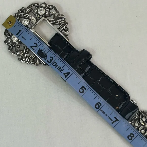 Brighton Rhinestone Croc Embossed Leather Belt 34 - Picture 5 of 10